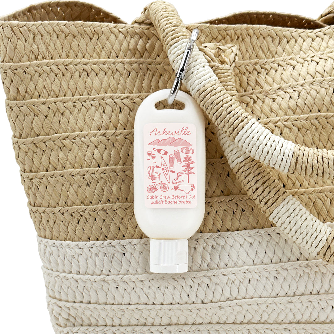 Sunscreen with Carabiner Favor, Girls Trip, Asheville Bachelorette Carabiner Sunscreen