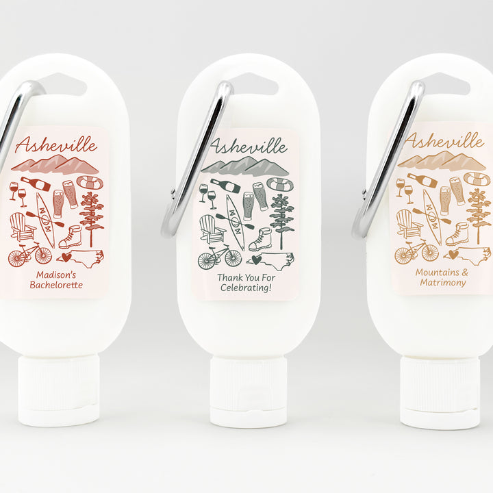 Sunscreen with Carabiner Favor, Girls Trip, Asheville Bachelorette Carabiner Sunscreen