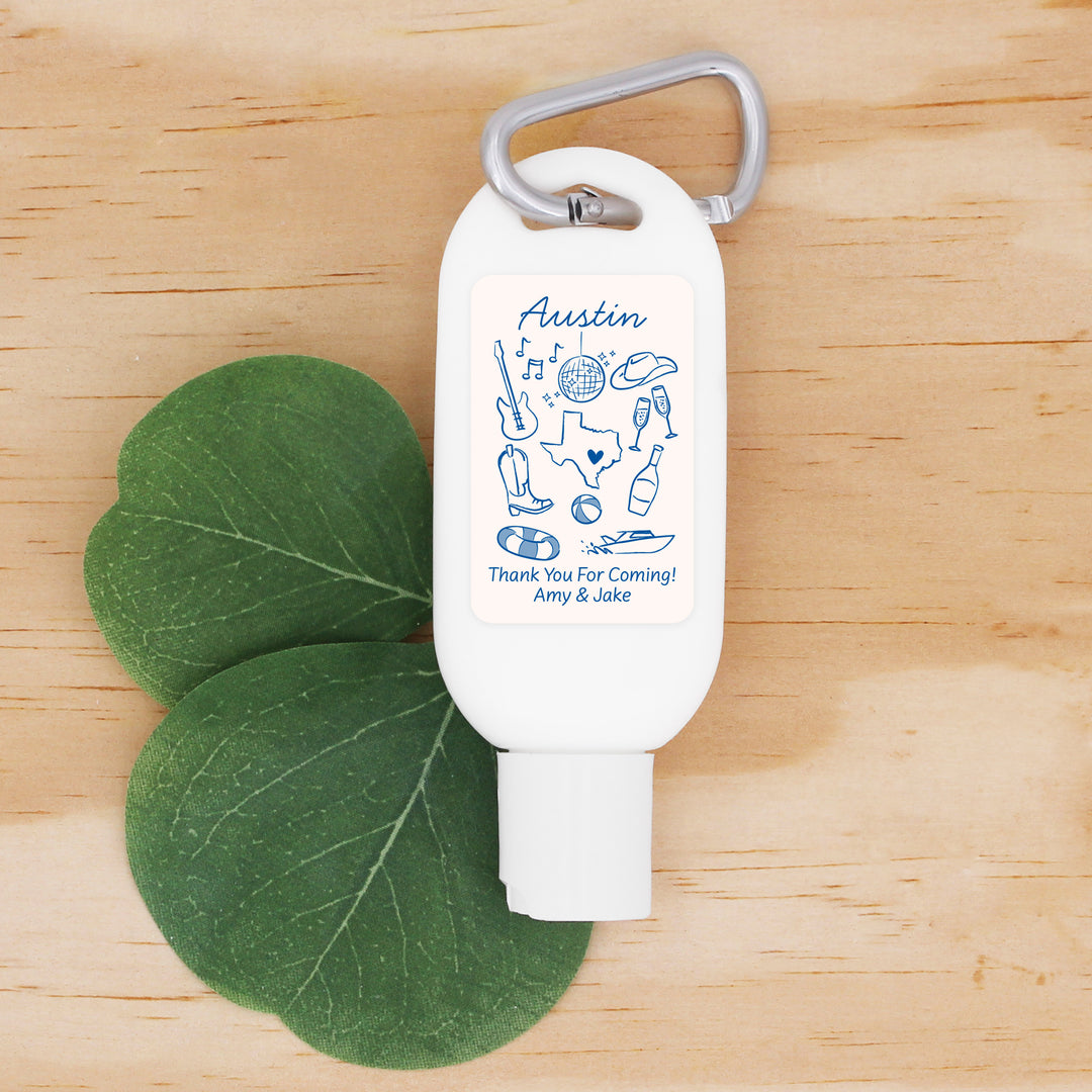 Sunscreen with Carabiner Favor, Girls Trip, Austin Bachelorette Carabiner Sunscreen