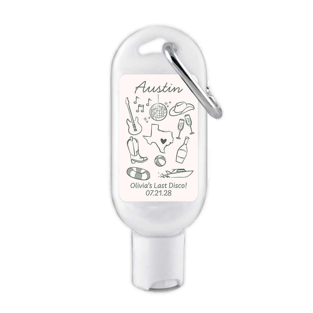 Sunscreen with Carabiner Favor, Girls Trip, Austin Bachelorette Carabiner Sunscreen