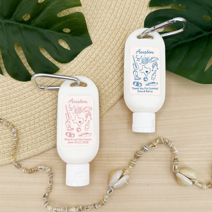 Sunscreen with Carabiner Favor, Girls Trip, Austin Bachelorette Carabiner Sunscreen