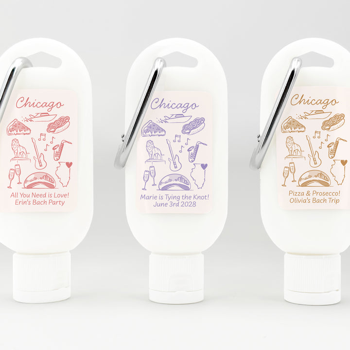 Sunscreen with Carabiner Favor, Girls Trip, Chicago Bachelorette Carabiner Sunscreen
