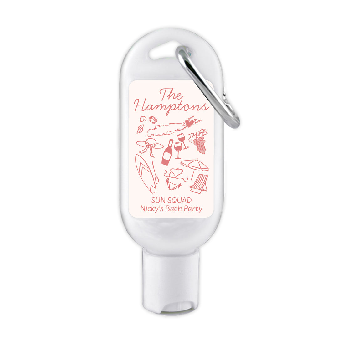 Sunscreen with Carabiner Favor, Girls Trip, Hamptons Bachelorette Carabiner Sunscreen