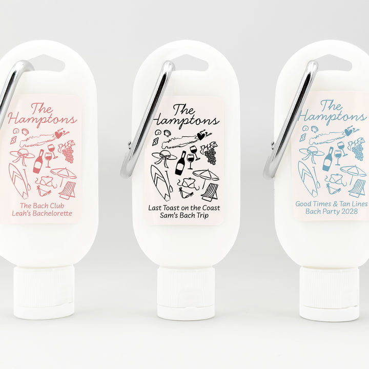 Sunscreen with Carabiner Favor, Girls Trip, Hamptons Bachelorette Carabiner Sunscreen