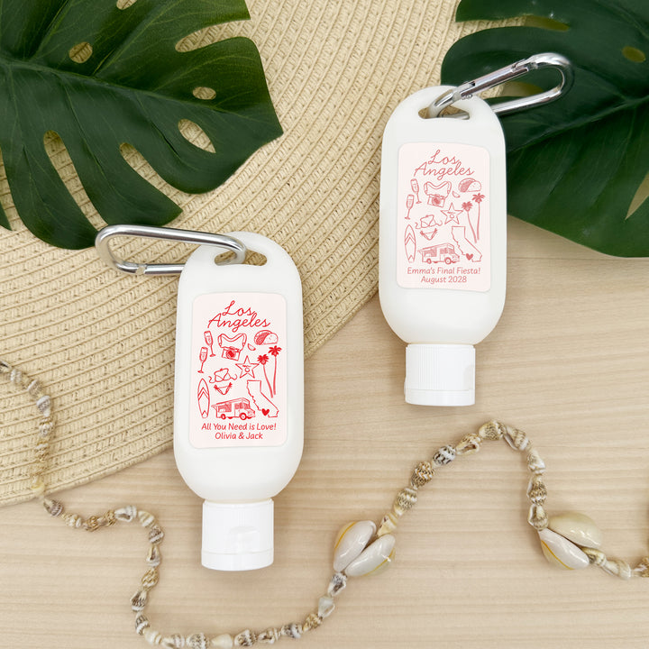 Sunscreen with Carabiner Favor, Girls Trip, Los Angeles Bachelorette Carabiner Sunscreen