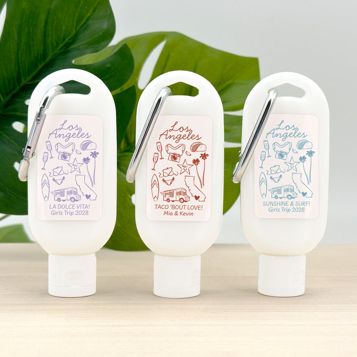 Sunscreen with Carabiner Favor, Girls Trip, Los Angeles Bachelorette Carabiner Sunscreen