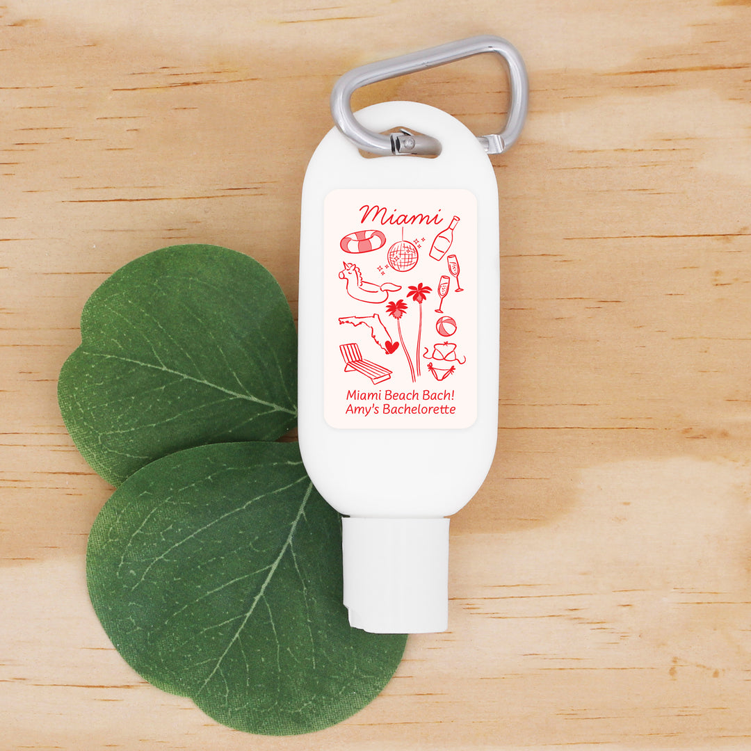 Sunscreen with Carabiner Favor, Girls Trip, Miami Bachelorette Carabiner Sunscreen