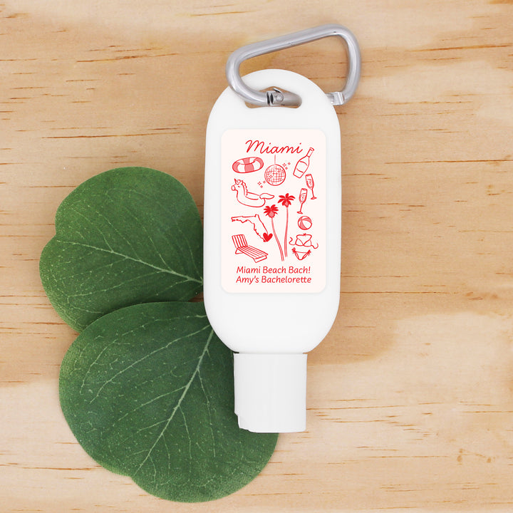 Sunscreen with Carabiner Favor, Girls Trip, Miami Bachelorette Carabiner Sunscreen