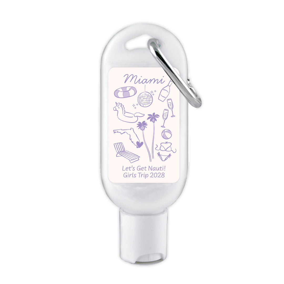 Sunscreen with Carabiner Favor, Girls Trip, Miami Bachelorette Carabiner Sunscreen