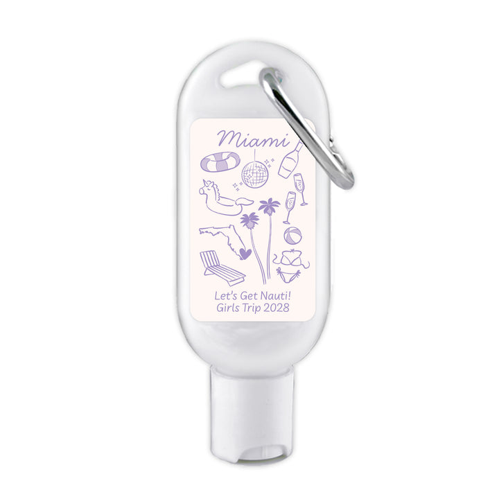Sunscreen with Carabiner Favor, Girls Trip, Miami Bachelorette Carabiner Sunscreen