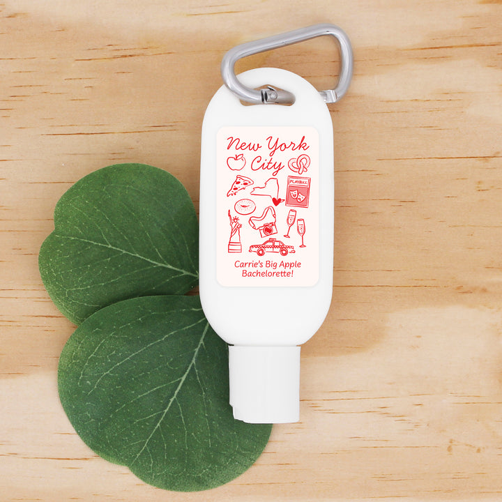 Sunscreen with Carabiner Favor, Girls Trip, New York Bachelorette Carabiner Sunscreen