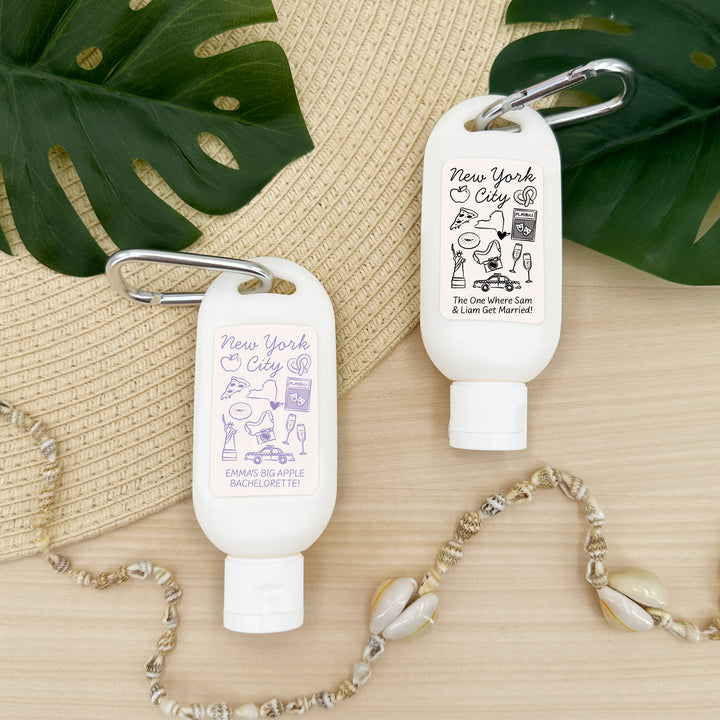 Sunscreen with Carabiner Favor, Girls Trip, New York Bachelorette Carabiner Sunscreen