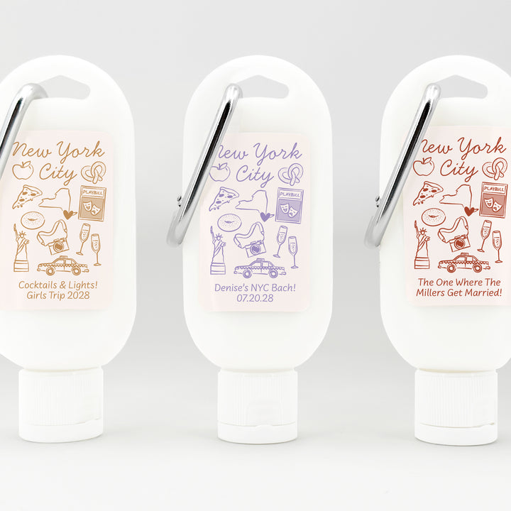 Sunscreen with Carabiner Favor, Girls Trip, New York Bachelorette Carabiner Sunscreen