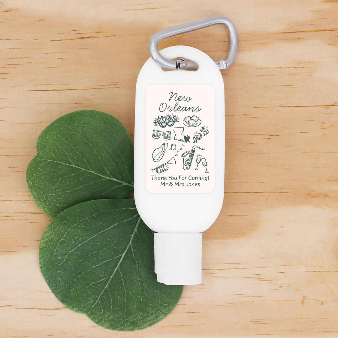 Sunscreen with Carabiner Favor, Girls Trip, New Orleans Bachelorette Carabiner Sunscreen