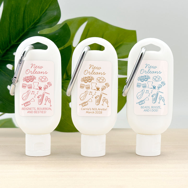 Sunscreen with Carabiner Favor, Girls Trip, New Orleans Bachelorette Carabiner Sunscreen
