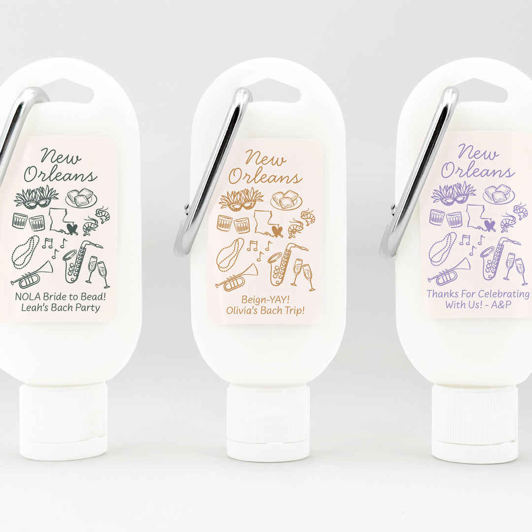 Sunscreen with Carabiner Favor, Girls Trip, New Orleans Bachelorette Carabiner Sunscreen