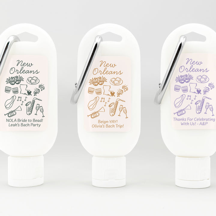 Sunscreen with Carabiner Favor, Girls Trip, New Orleans Bachelorette Carabiner Sunscreen