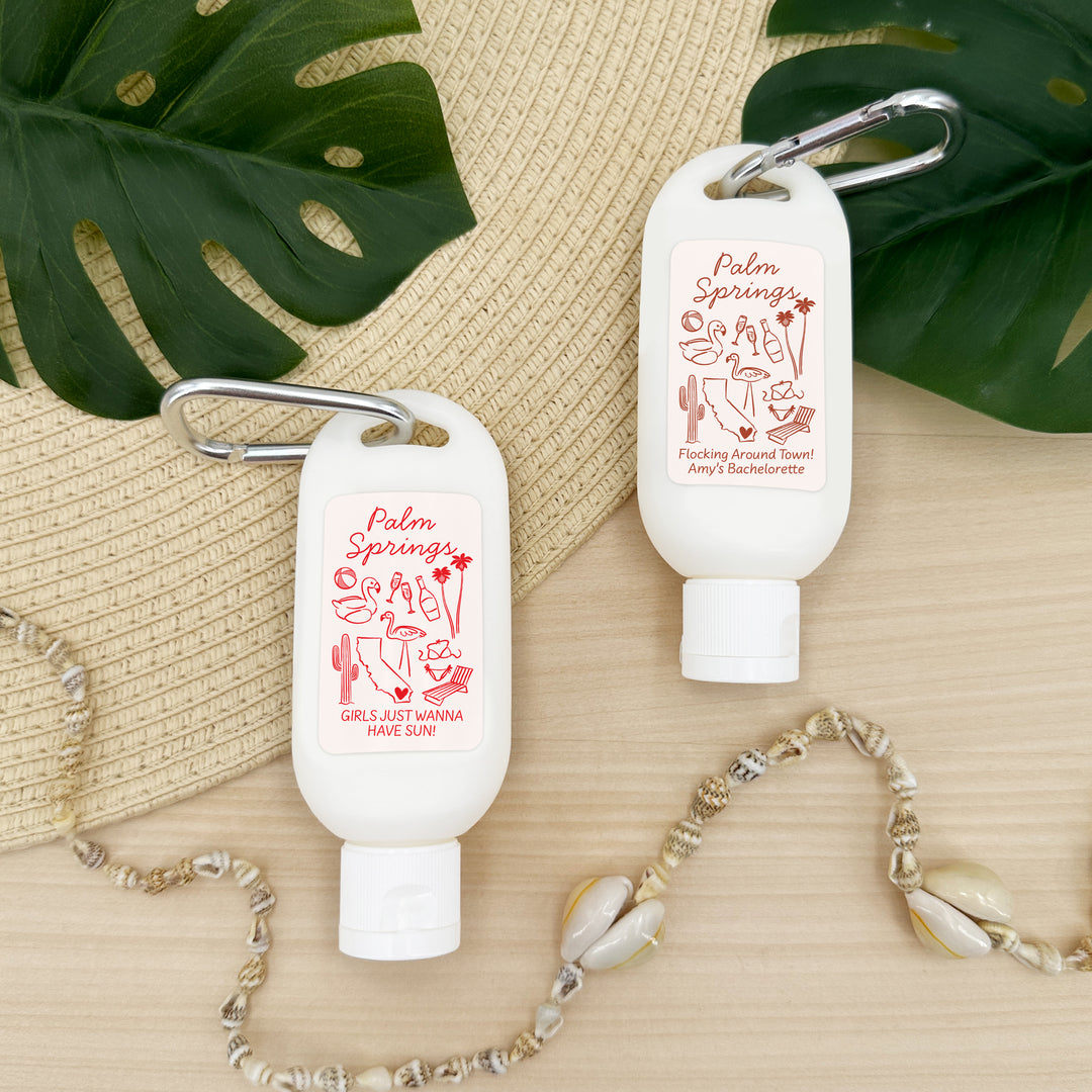 Sunscreen with Carabiner Favor, Girls Trip, Palm Springs Bachelorette Carabiner Sunscreen