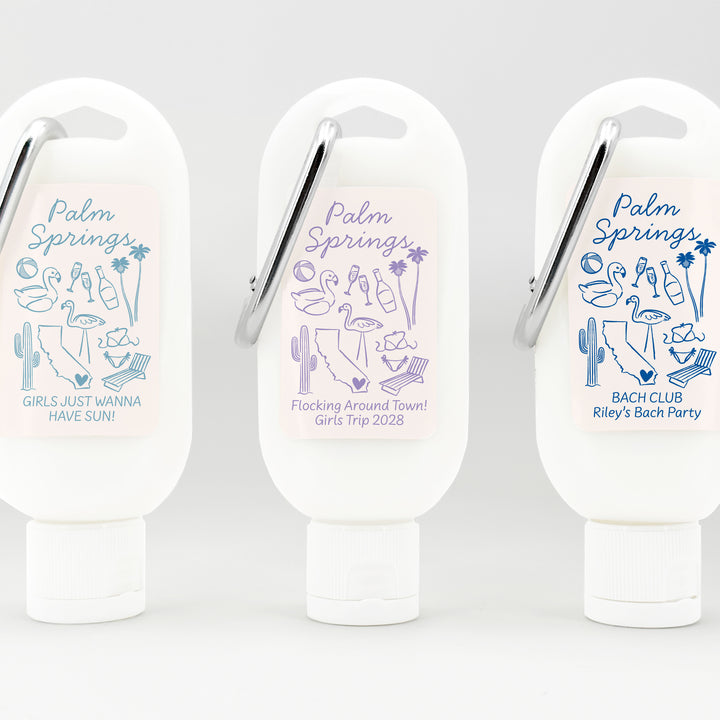 Sunscreen with Carabiner Favor, Girls Trip, Palm Springs Bachelorette Carabiner Sunscreen