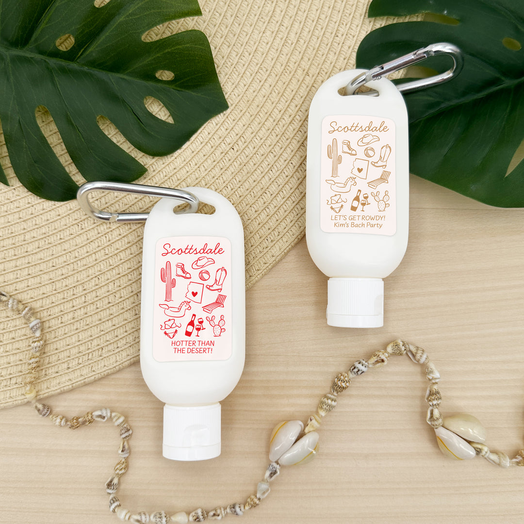 Sunscreen with Carabiner Favor, Girls Trip, Scottsdale Bachelorette Carabiner Sunscreen