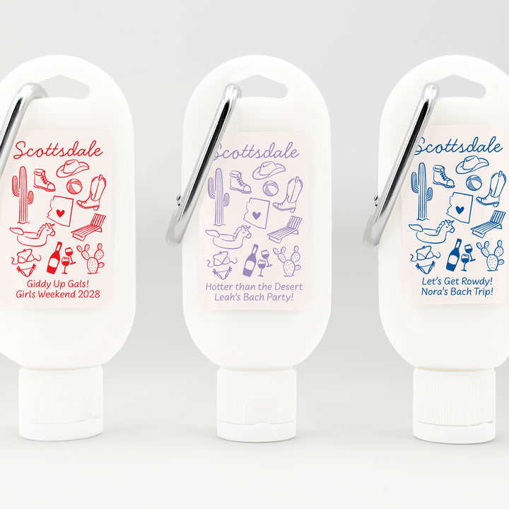 Sunscreen with Carabiner Favor, Girls Trip, Scottsdale Bachelorette Carabiner Sunscreen