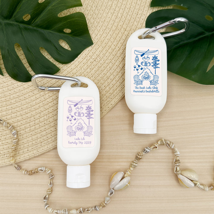 Sunscreen with Carabiner Favor, Girls Trip, Lake Bachelorette Carabiner Sunscreen