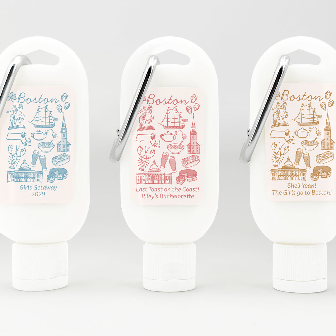 Sunscreen with Carabiner Favor, Girls Trip, Boston Bachelorette Carabiner Sunscreen