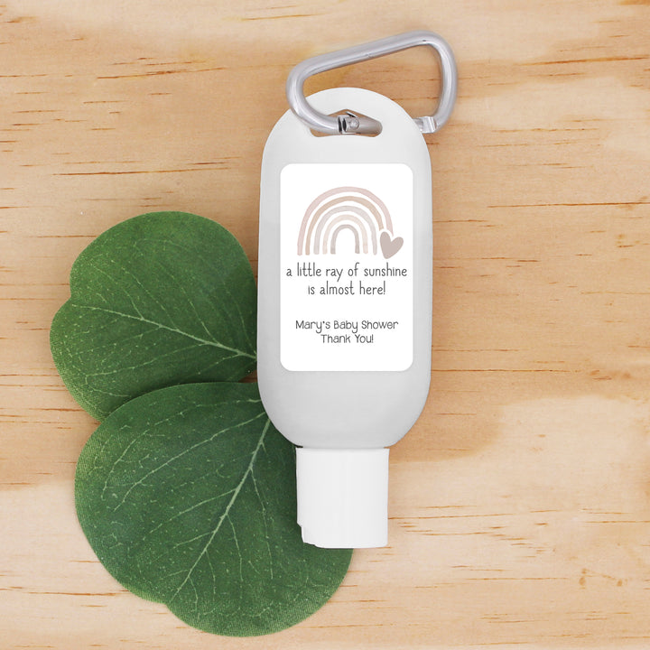 Custom Baby Shower Hand Sanitizer with Carabiner, A Little Ray of Sunshine, Rainbow