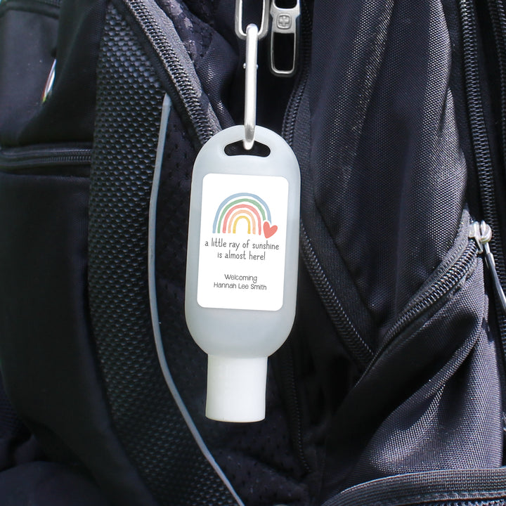 Custom Baby Shower Hand Sanitizer with Carabiner, A Little Ray of Sunshine, Rainbow