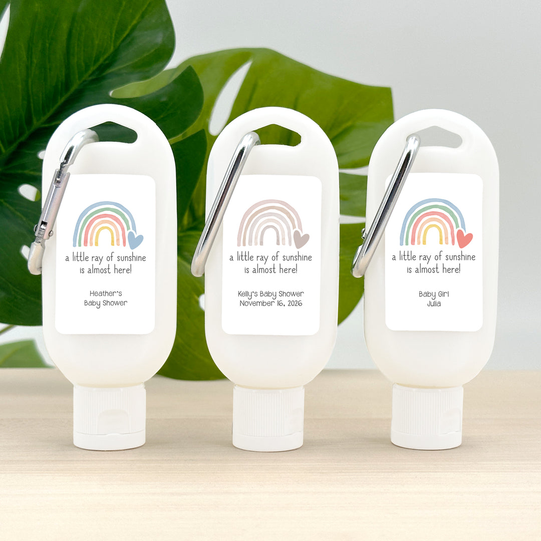 Sunscreen Baby Shower Favors with Carabiner, Rainbow Themed Baby Shower, Gender Reveal Party, Baby Shower Game Gifts