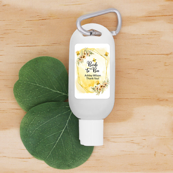 Custom Wedding Hand Sanitizer with Carabiner, Meant to Bee, Watercolor Bees