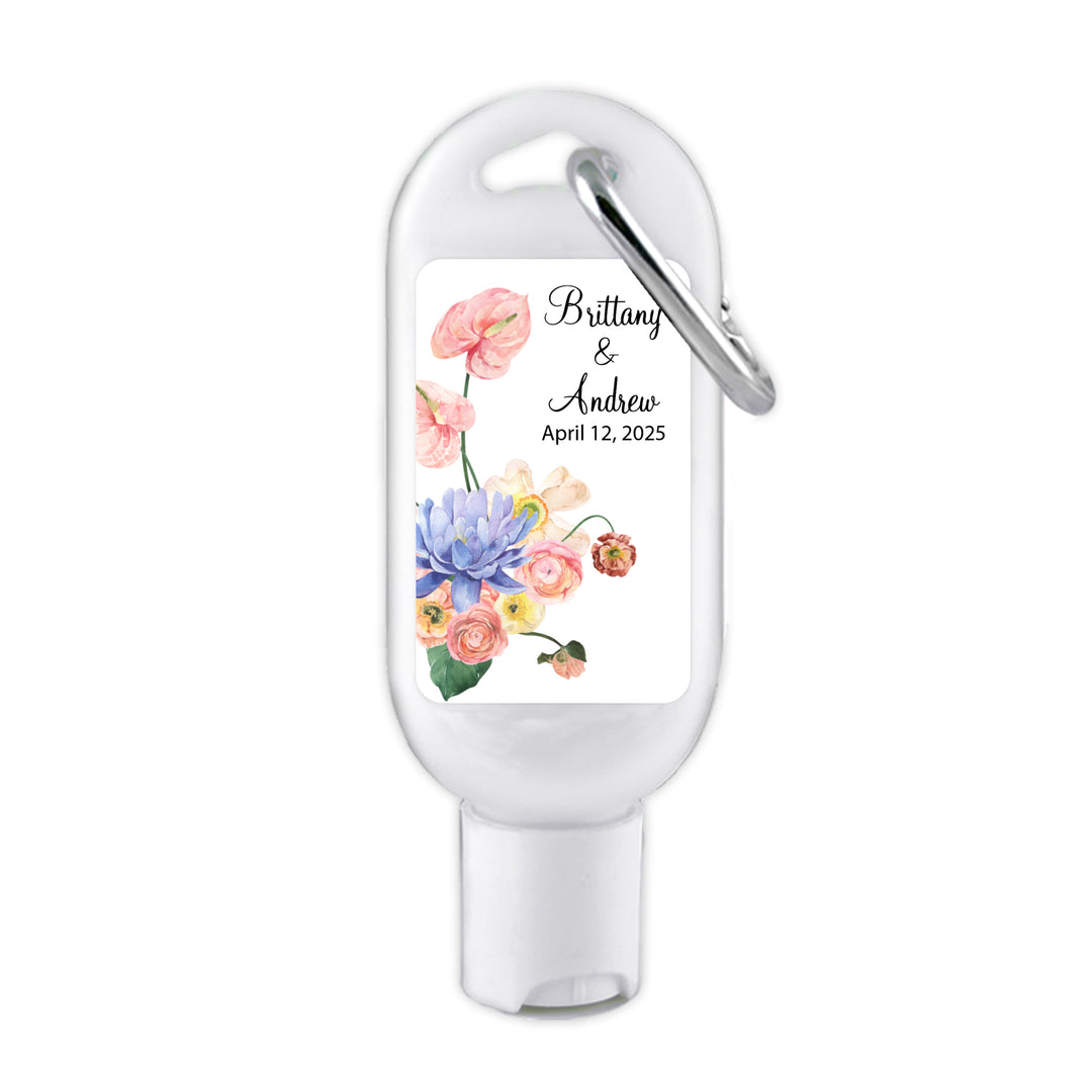 Custom Wedding Hand Sanitizer with Carabiner, Tropical Floral