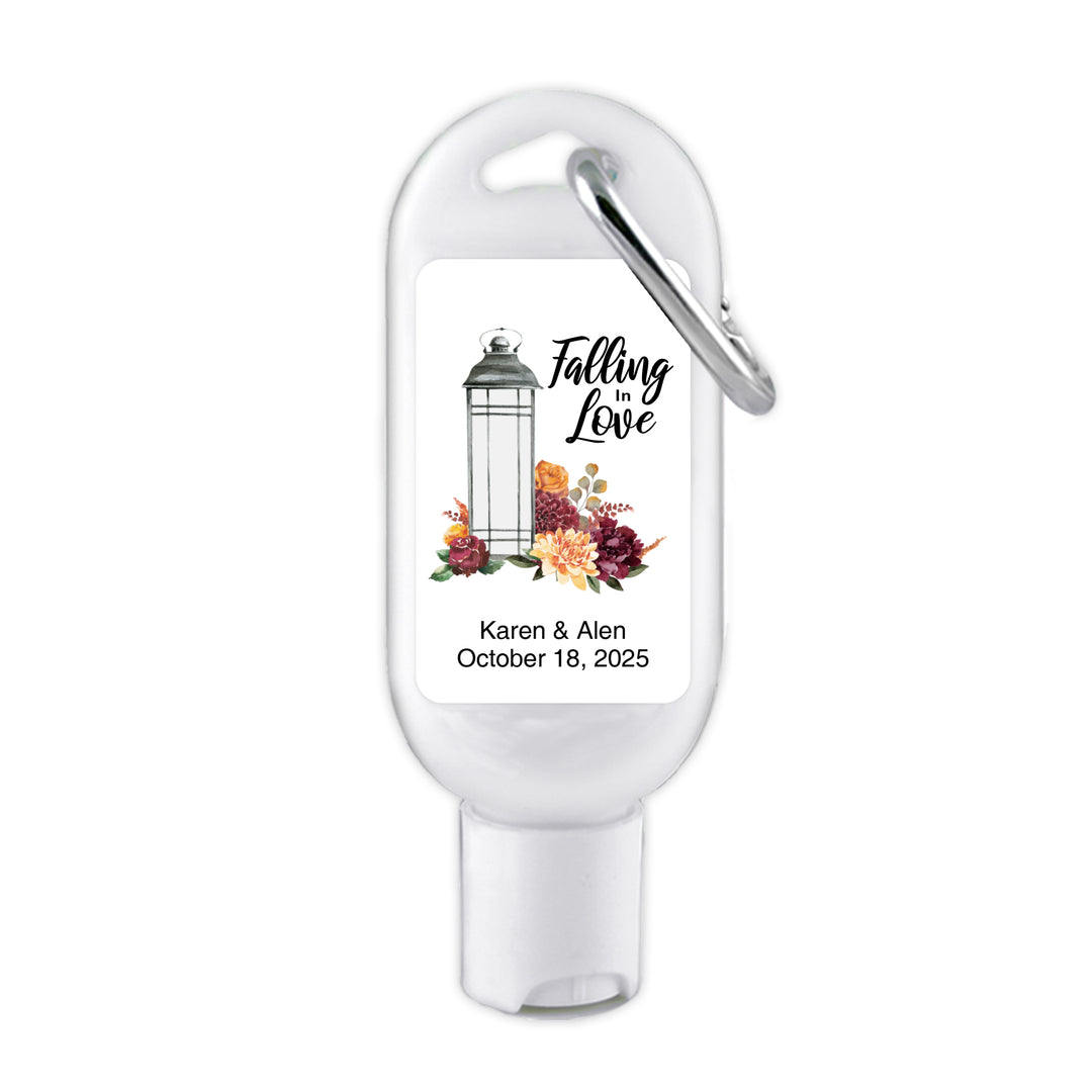 Custom Wedding Hand Sanitizer with Carabiner, Falling in Love, Floral Lantern