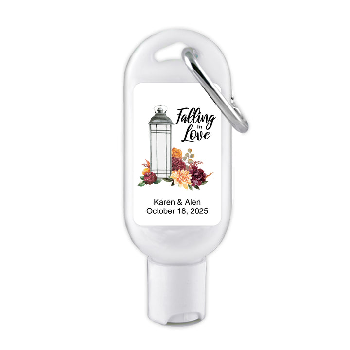 Custom Wedding Hand Sanitizer with Carabiner, Falling in Love, Floral Lantern