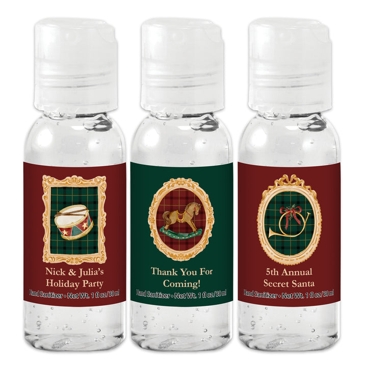 Traditional Christmas Favors, Custom Hand Sanitizers, Stocking Stuffers, Gold Frame Christmas Hand Sanitizer