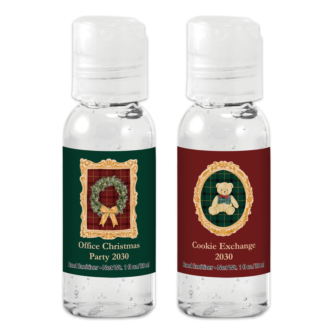 Traditional Christmas Favors, Custom Hand Sanitizers, Stocking Stuffers, Gold Frame Christmas Hand Sanitizer