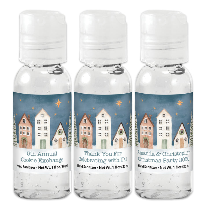 Winter Wedding Favors, Custom Hand Sanitizers, Stocking Stuffers, Christmas Party Gift, Watercolor Christmas Village