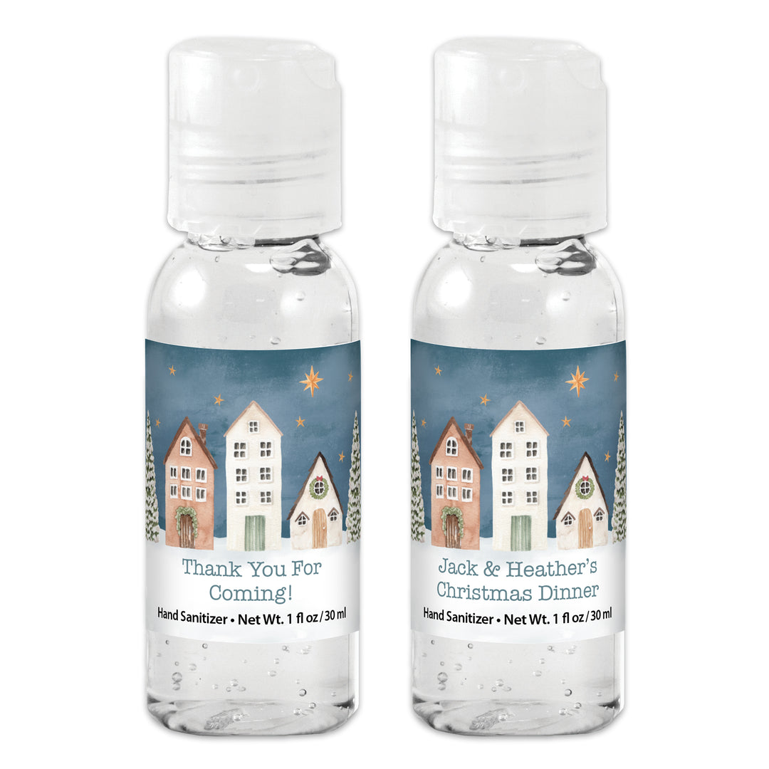 Winter Wedding Favors, Custom Hand Sanitizers, Stocking Stuffers, Christmas Party Gift, Watercolor Christmas Village