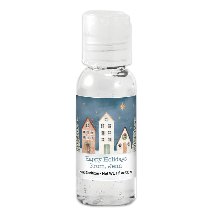 Winter Wedding Favors, Custom Hand Sanitizers, Stocking Stuffers, Christmas Party Gift, Watercolor Christmas Village