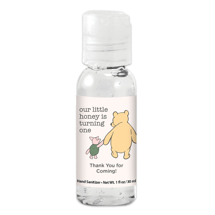 Our Little Honey is Turning One, Winnie the Pooh and Piglet Birthday, Custom Hand Sanitizer Favors