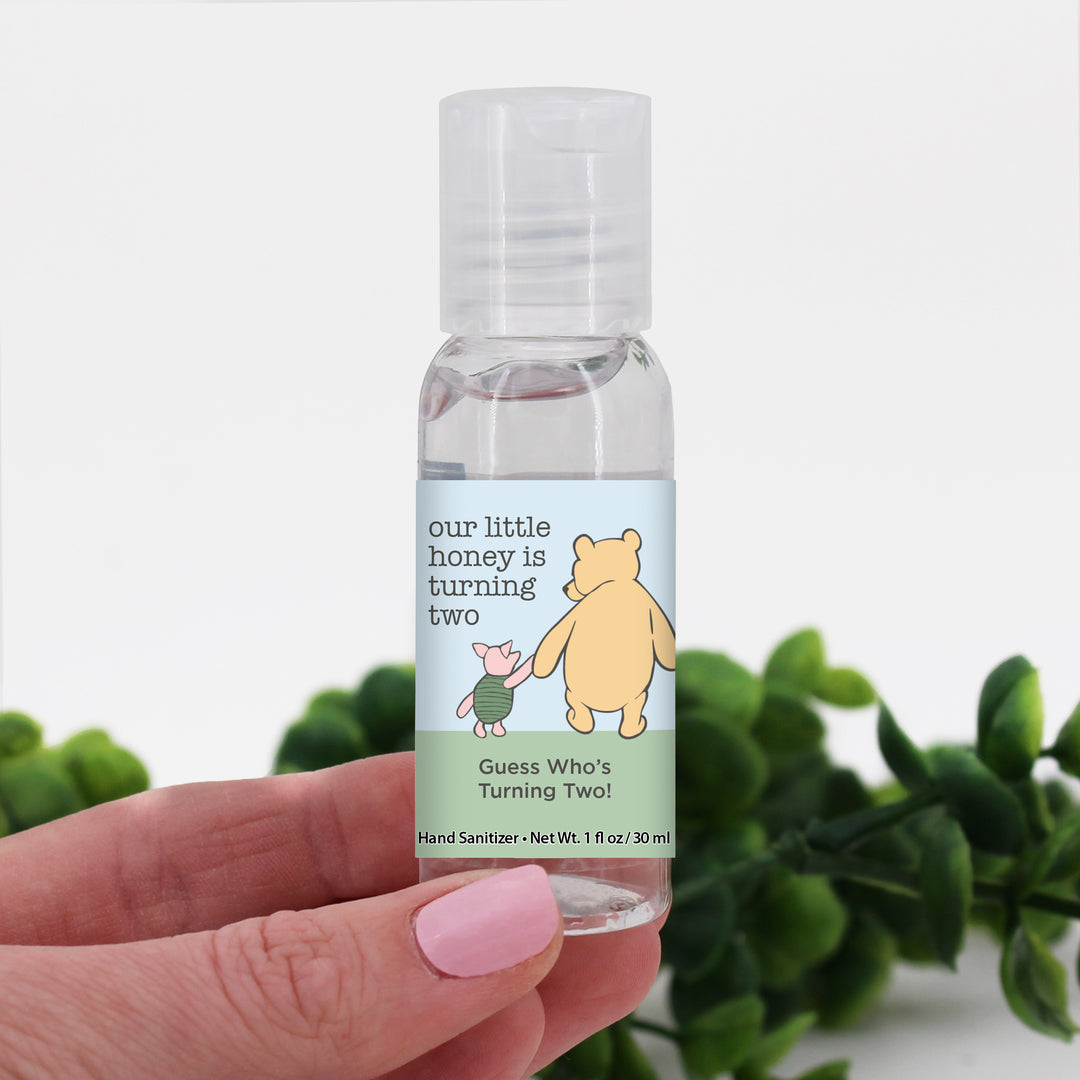 Our Little Honey is Turning One, Winnie the Pooh and Piglet Blue Skies Birthday, Custom Hand Sanitizer Favors