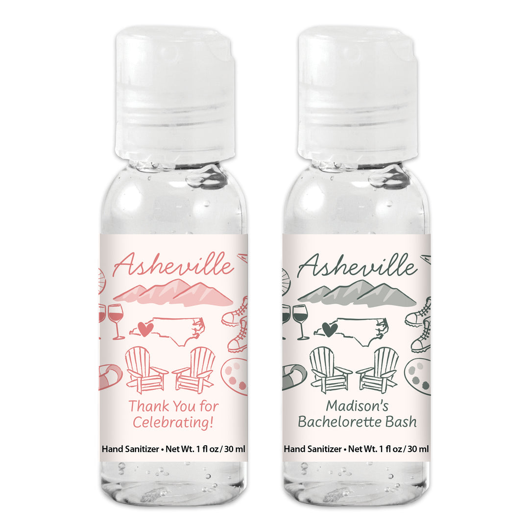 Custom Wedding Hand Sanitizers 1 oz Gel, Girls Trip, Asheville Bachelorette Sanitizers