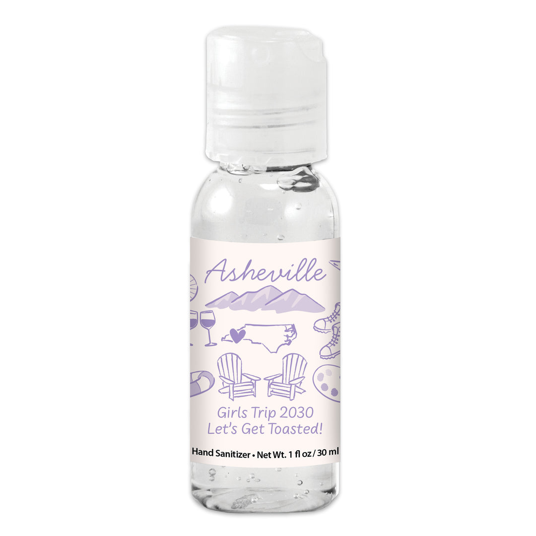 Custom Wedding Hand Sanitizers 1 oz Gel, Girls Trip, Asheville Bachelorette Sanitizers