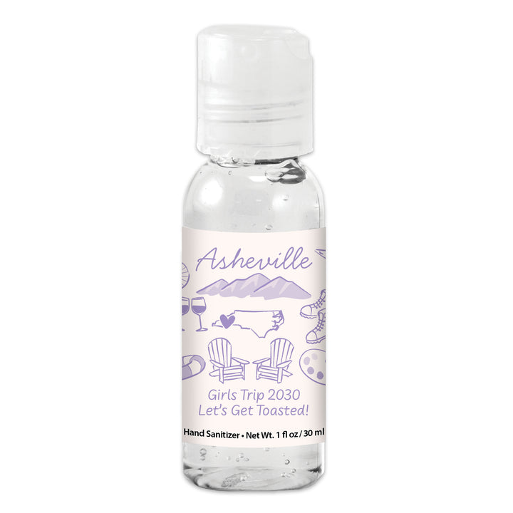 Custom Wedding Hand Sanitizers 1 oz Gel, Girls Trip, Asheville Bachelorette Sanitizers