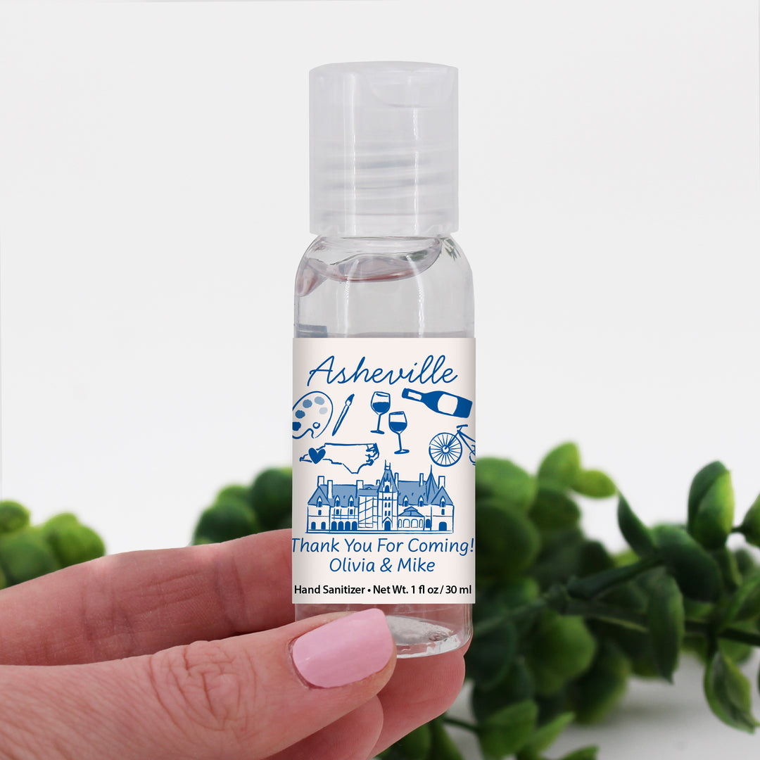 Custom Wedding Hand Sanitizers 1 oz Gel, Girls Trip, Asheville Bachelorette Sanitizers