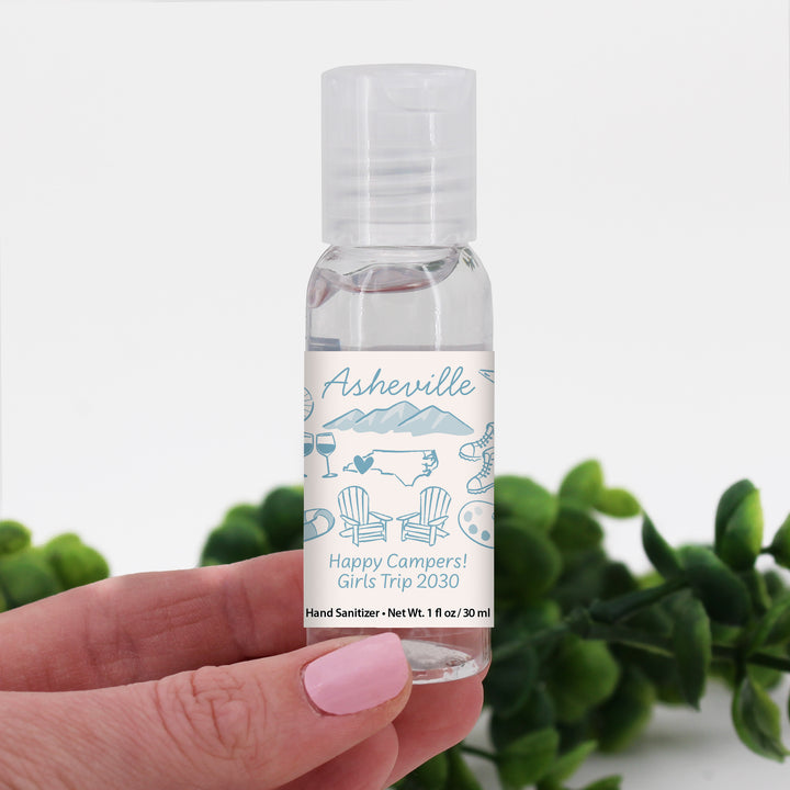 Custom Wedding Hand Sanitizers 1 oz Gel, Girls Trip, Asheville Bachelorette Sanitizers