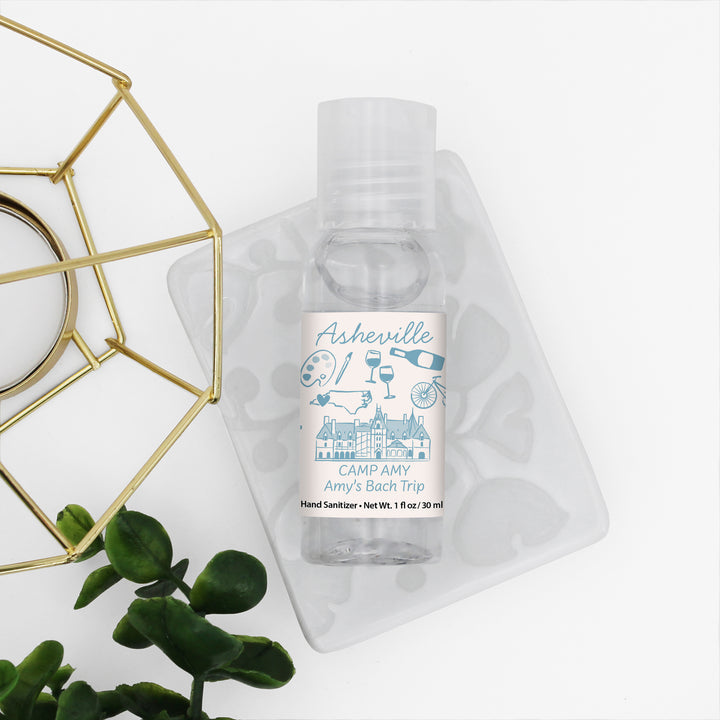 Custom Wedding Hand Sanitizers 1 oz Gel, Girls Trip, Asheville Bachelorette Sanitizers