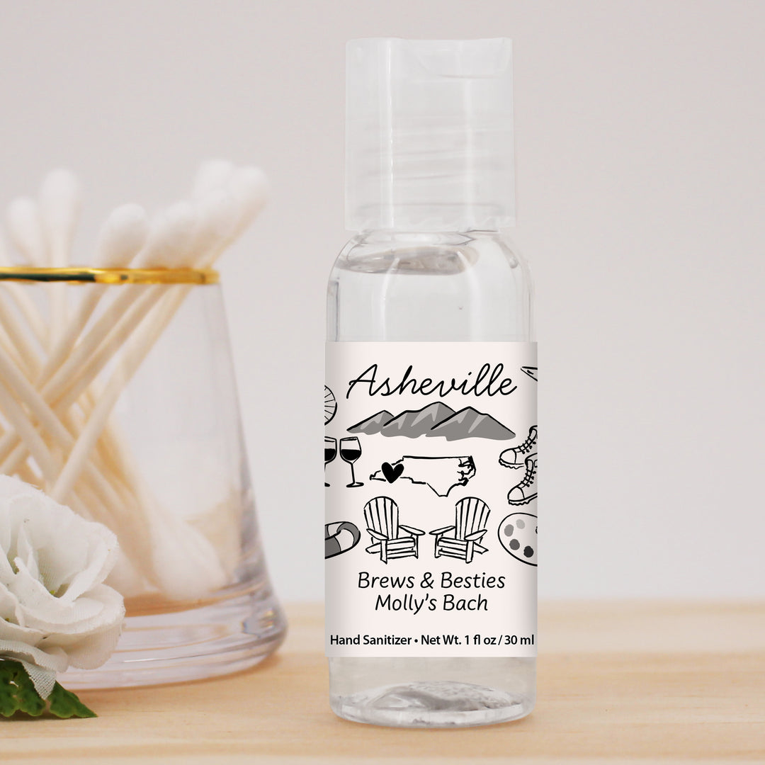 Custom Wedding Hand Sanitizers 1 oz Gel, Girls Trip, Asheville Bachelorette Sanitizers