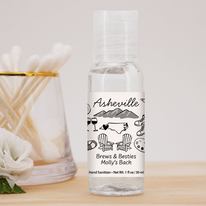 Custom Wedding Hand Sanitizers 1 oz Gel, Girls Trip, Asheville Bachelorette Sanitizers