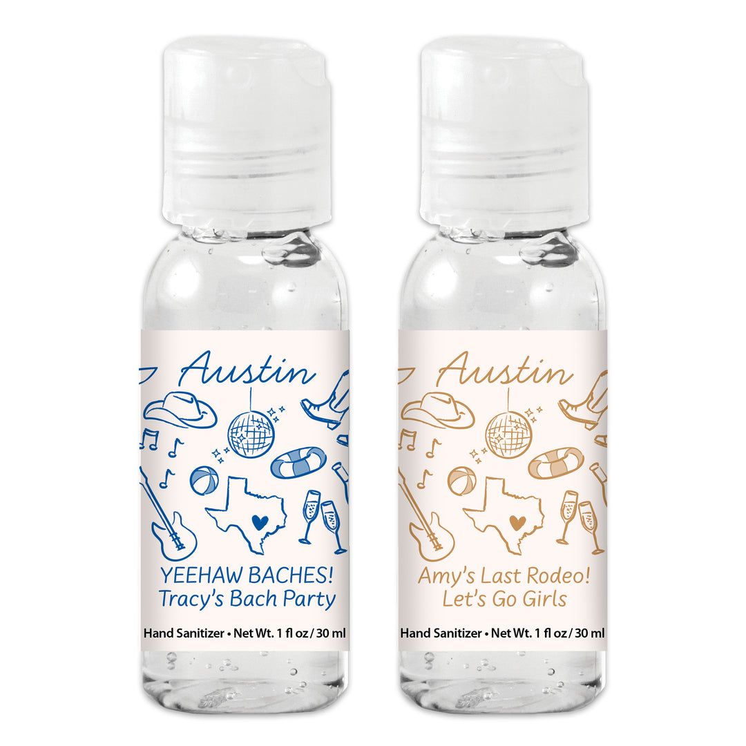 Custom Wedding Hand Sanitizers 1 oz Gel, Girls Trip, Austin Bachelorette Sanitizers